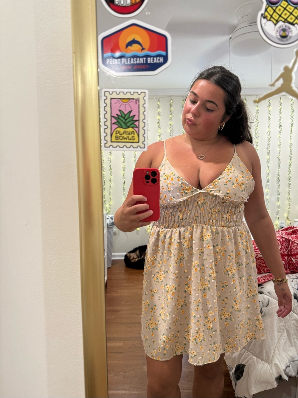 XOXO Cream Mini Dress with Yellow Floral Print